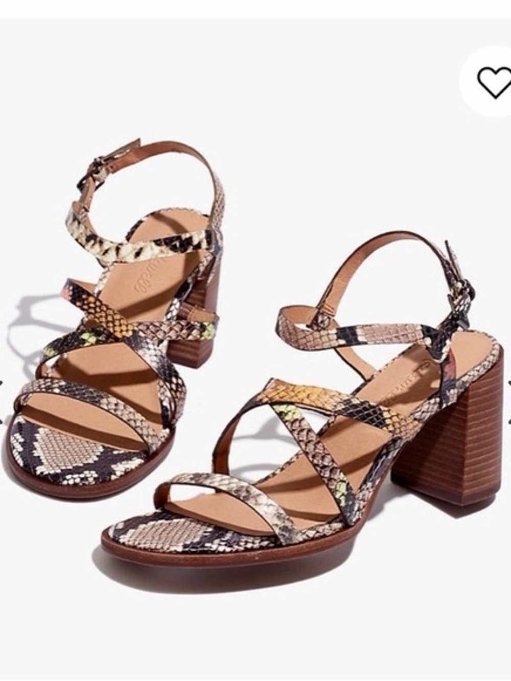 Madewell Women's Brown Snake-Print Strappy Block Heel Sandals